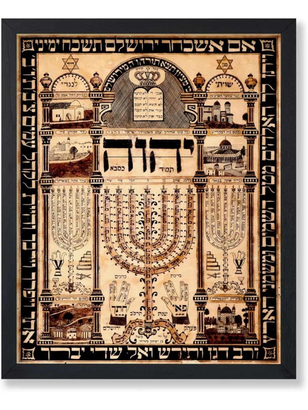 Vintage Shiviti Plaque Print - Retro Hebrew Prayer Art - Spiritual Wall Decor